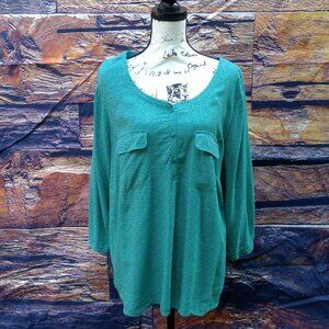 St. John's Bay Women's 3/4 Sleeve Green Top with Light Green Dots ( 1X )